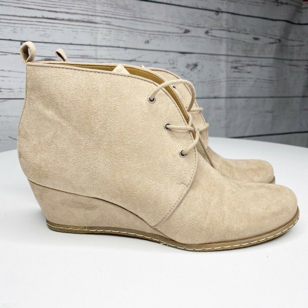 Franco Sarto Booties Suede Annable Taupe Wedge